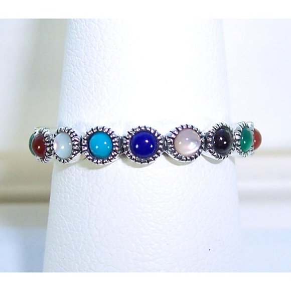 925 STERLING SILVER Multi Gemstone Eternity Band Ring - Picture 9 of 13